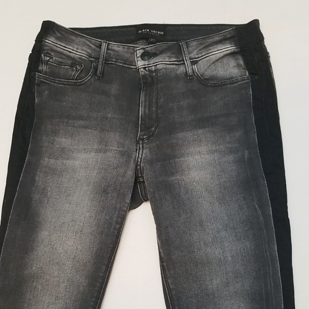 Black Orchid Grey w/ Black Seam Stripe Jude Super Skinny Jeans - Size 27 - Picture 2 of 8